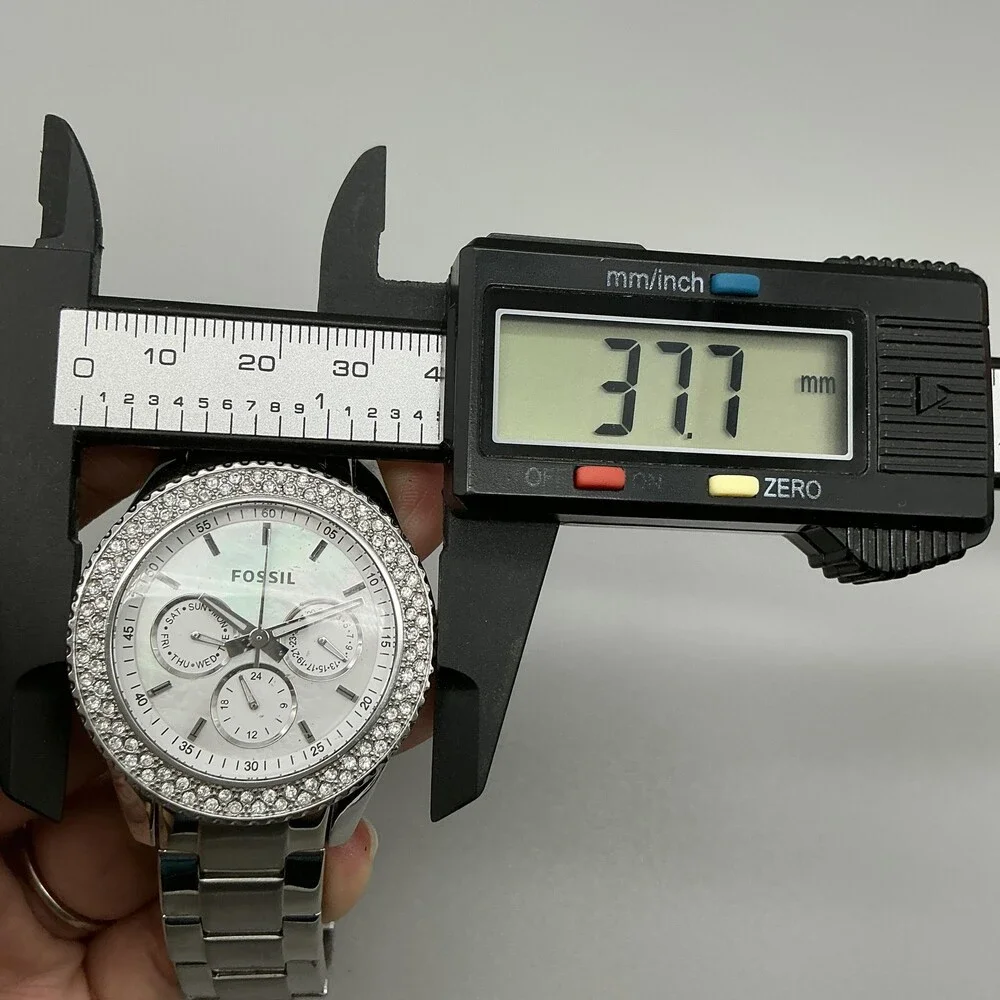 Fossil PR5414 Womens Watch 38mm MOP Dial Silver Tone Crystals New Battery 7.25